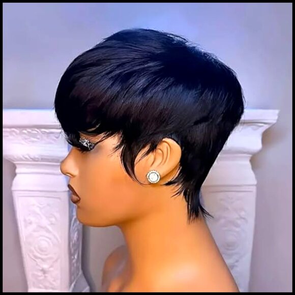 Human Hair Pixie Cut Wig Glueless Bob Straight Machine Made Daily Wear